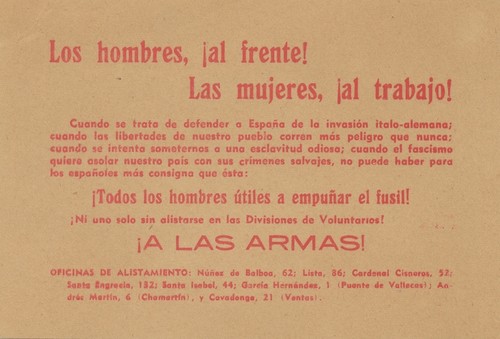 Los hombres, ¡al frente! Las mujeres, ¡al trabajo!