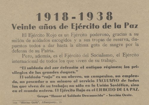 1918-1938 Veinte Años de Ejército de la Paz