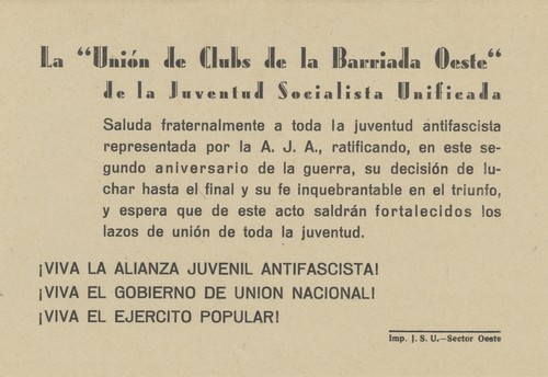 La "Unión de Clubs de la Barriada Oeste" de la Juventud Socialista Unificada