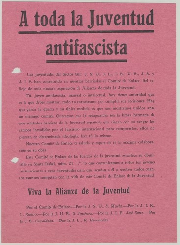 A toda la Juventud antifascista