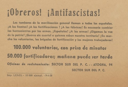 ¡Obreros! Antifascistas!