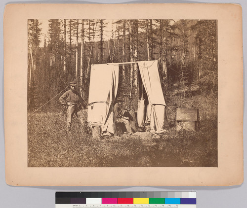 [Zenith telescope and observatory tent, Yahk River station. Captain Darrah and assistant (i.e. Capt. Haig.)]