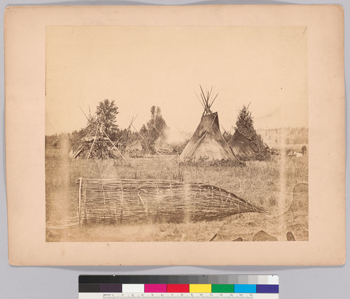 [Indian encampment, Tobacco Plains, Kootenay (i.e. Kootenai) River, fish trap in the foreground, 1861]