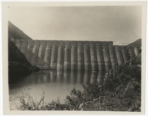 View of Lake Hodges Dam from reservoir