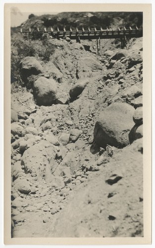 San Diego flume supports spanning a gully following the 1916 flood