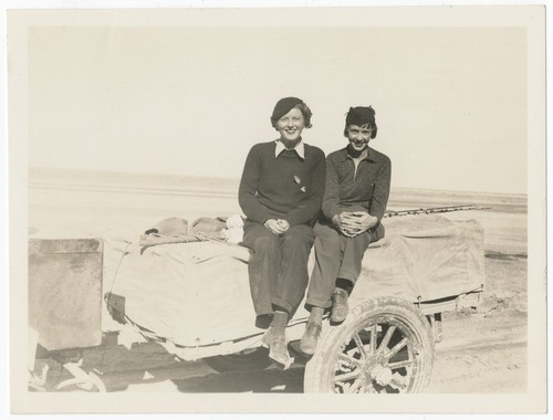 Women posing on trailer during trip to San Felipe