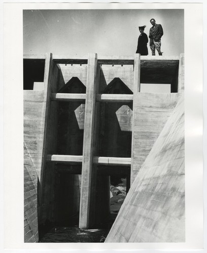 Unidentified people with Lake Henshaw Dam outlet tunnel