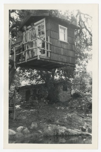 Couple in treehouse at Fletcher family Eagle's Nest retreat, San Diego County