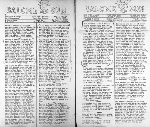 Miscellaneous highway mimeographed flyers, including 1921-22 issues of the "Salome Sun"