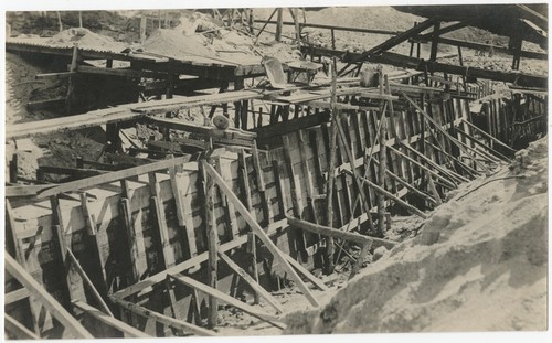 Cut-off wall with wooden forms at Warner's Ranch