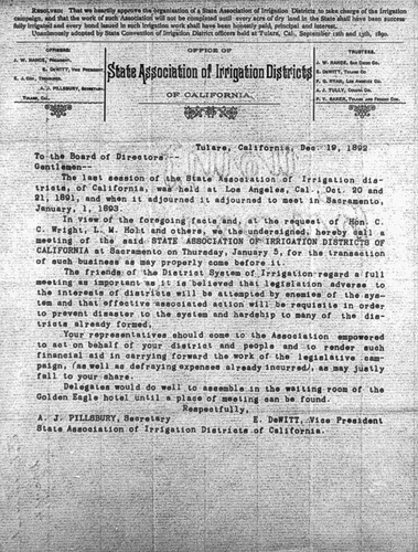 Linda Vista Irrigation District correspondence - State Association of Irrigation Districts and International Irrigation Congress