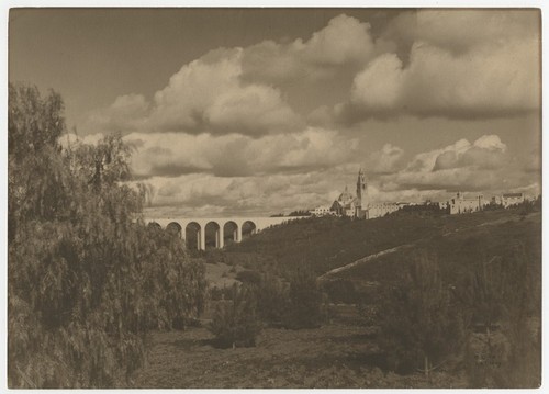 View looking southeast across canyon towards Cabrillo Bridge and Balboa Park