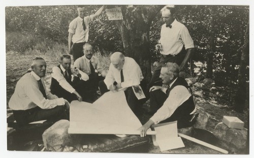 George Marston signing plans for Presidio building and park, San Diego