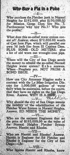 Sale of System - Papers and notes re sale of system, to La Mesa, etc., District, assembled for history