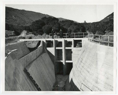 Unidentified people with Lake Henshaw Dam outlet tunnel