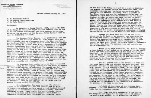 Case Resulting From Hamilton Filing on Mission Gorge, through El Capitan Reservation - Correspondence with members of the Senate and House Public Land Committees