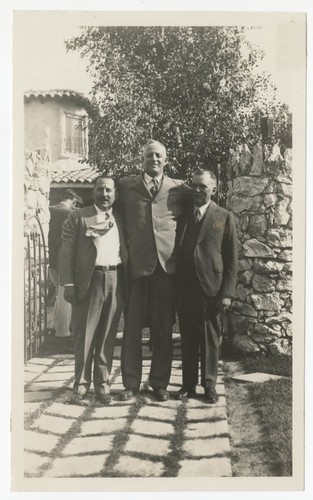 Governor Olachea, Ed Fletcher and Colonel Ira C. Copley celebrating a fiesta, Mexicali, Baja California