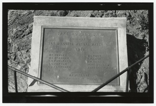 Lake Hodges Dam plaque