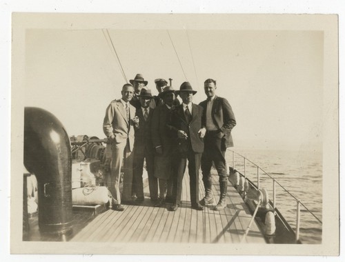 Group portrait aboard Ira C. Copley's yacht Happy Days