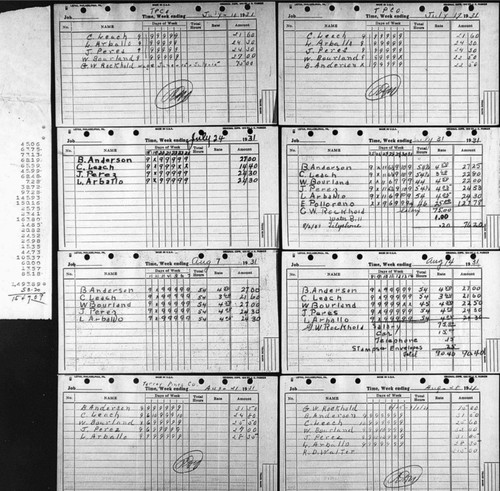 Torrey Pines Co. time sheets, invoices, accounting information