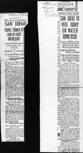 Newspaper clippings re. water