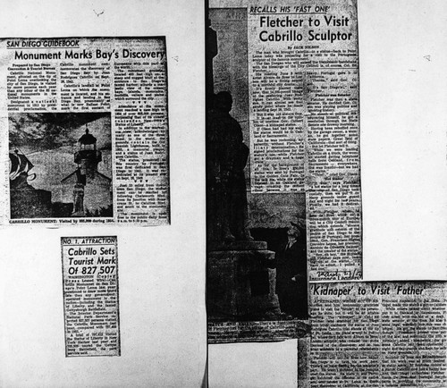 Cabrillo Statue - Newspaper articles in regard to trip and presentations - San Diego newspapers