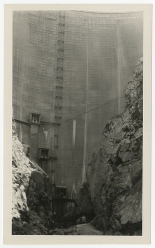 Pacoima Dam wall with scaffolding