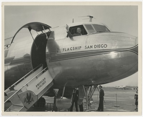 Charles Fletcher in the cockpit of American Airlines Flagship San Diego plane