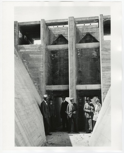 Unidentified people with Lake Henshaw Dam outlet tunnel