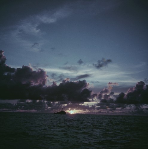 R/V Horizon against a sunset at sea