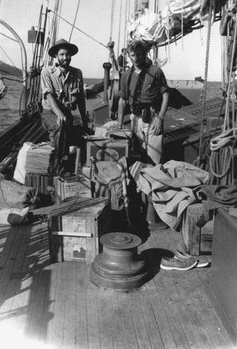 [Men on deck of R/V E.W. Scripps with supplies]
