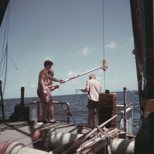 Arthur Maxwell, left, and Deane Carlson, right, aboard R/V Horizon