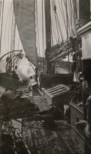 Deck and wheelhouse of R/V E.W. Scripps in a storm. . Gulf of California Expedition, February 14,1939