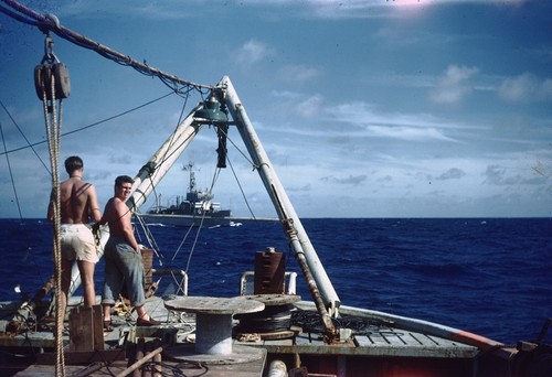 Dill #4 [Robert F. Dill on aft deck R/V HORIZON, EPCER in background]