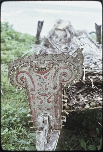 Canoes: carved and painted prowboard and splashboard on a kula canoe