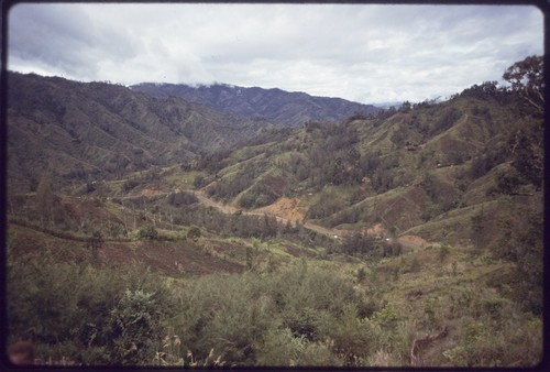 Highlands highway between Lae and Mt. Hagen: road and gardens in mountain valley