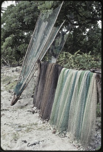 Fishing: nets, including several mounted on triangular frames