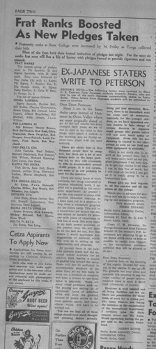 [Incarcerated] Japanese American students letters to [San Diego State] dean, The Aztec, April 21, 1942