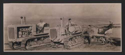 Yonezo and Charles Ichikawa and two employees on tractor