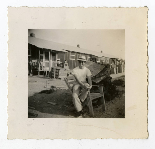 Man on chair in Tule Lake camp