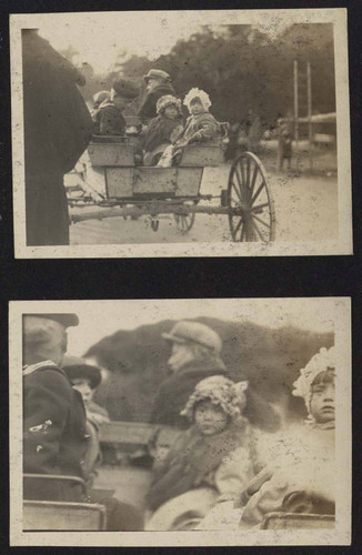 Children and adults sitting in wagon