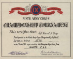 Ninth Army Corps championship tournament certificate