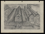 Pencil drawing of Poston barracks