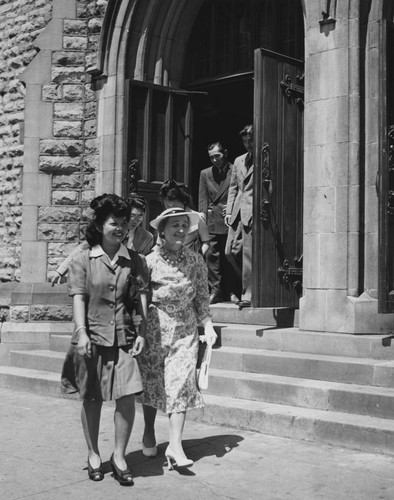 [Former incarcerees leaving Central Methodist Church, Detroit, Michigan]