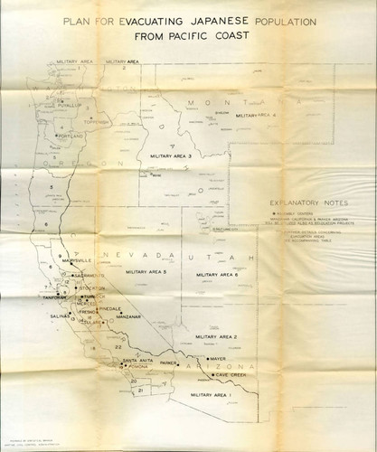 Plan for evacuating Japanese population from the Pacific Coast