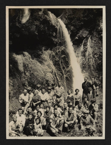 Group photo near waterfall