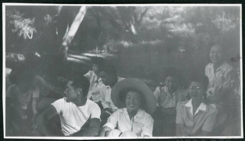 Photograph of a group of people at a Manzanar hospital staff picnic