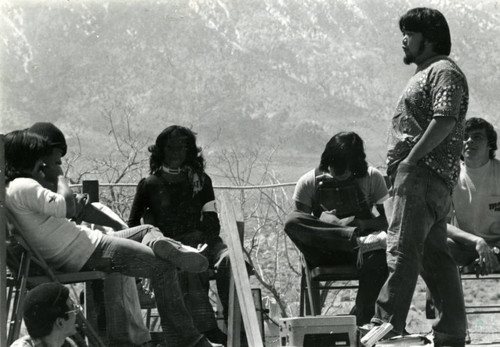 [Individuals acting out a scene at Manzanar incarceration camp]