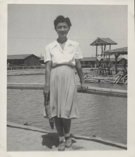 Woman at the Poston incarceration camp swimming facilities