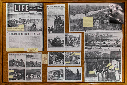 Panel displaying several Life Magazine articles related to Manzanar